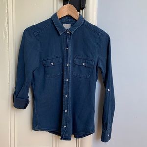 Sezane soft denim button down shirt